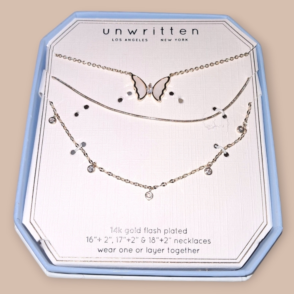 Unwritten Gold Butterfly Necklace Trio